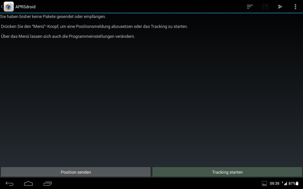 Der Hauptbildschirm der APRSDroid App